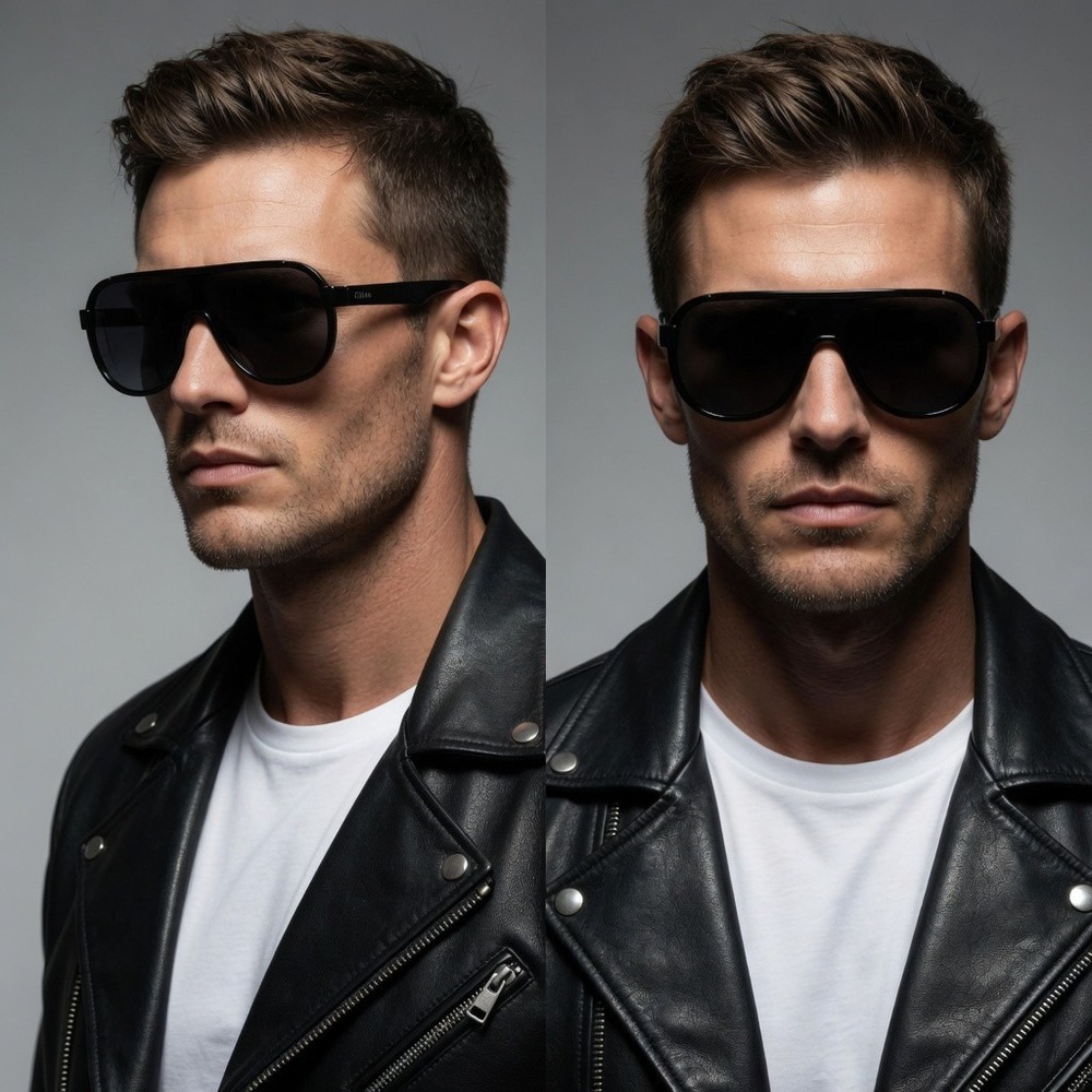 Sports Shield Sunglasses Flat Top Dark Black Lens Fashion Shades Men Driving New